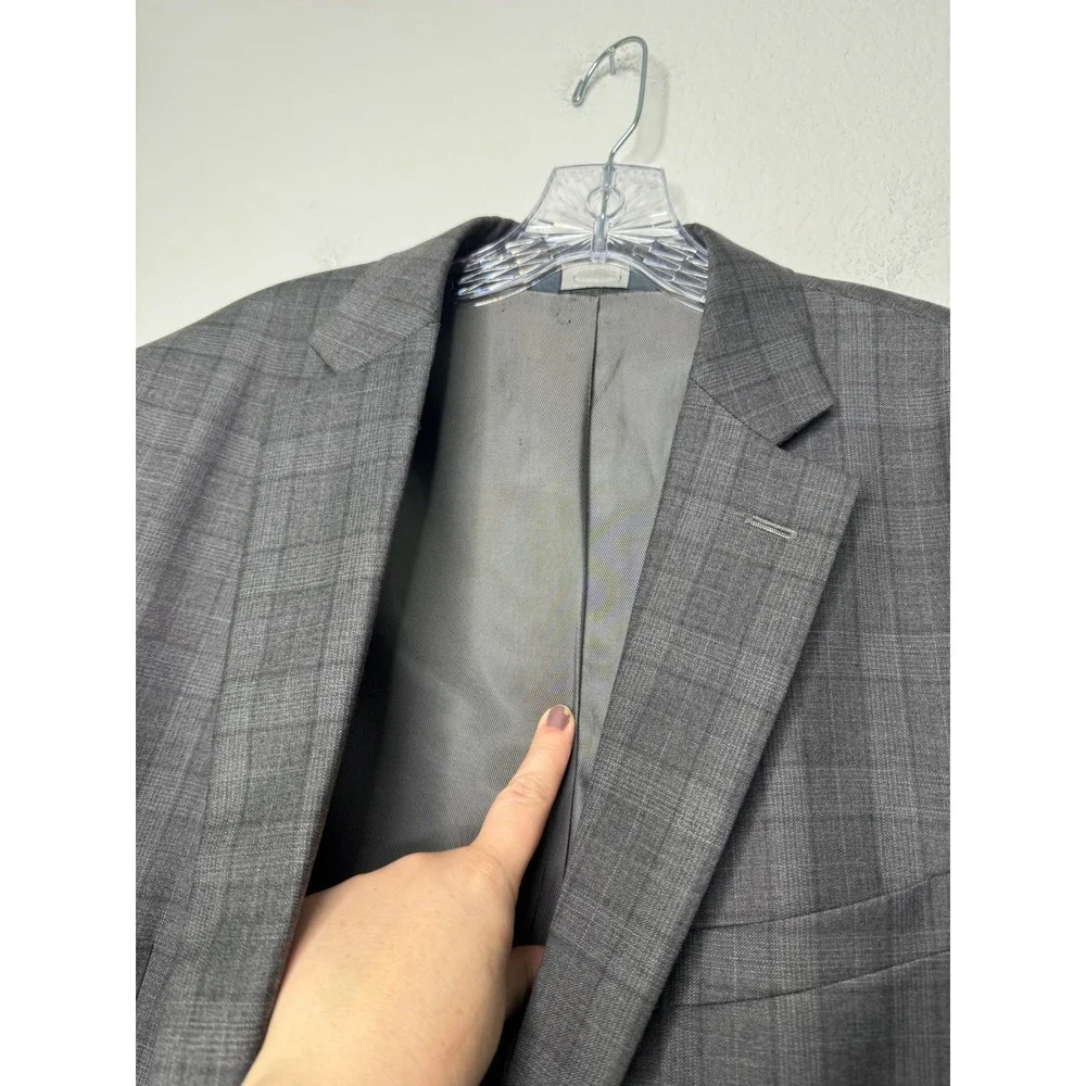 Pronto Uomo Platinum Mens 44 Long Grey Plaid Wool Blend Blazer Sport Coat Jacket